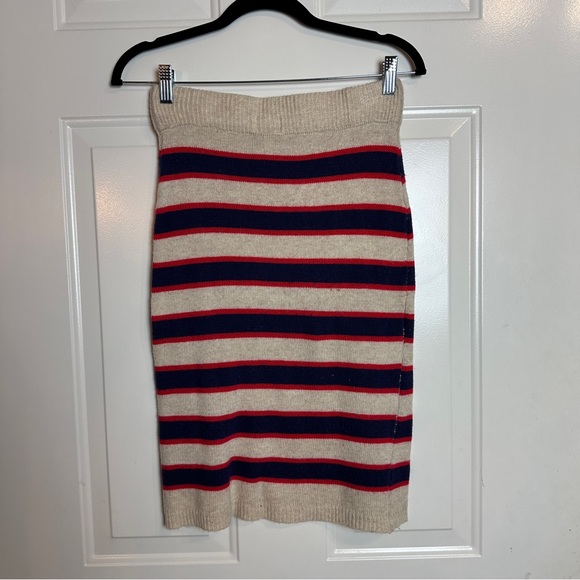 Mo: Vint Anthropologie angora blend Stripe sweater skirt Blue red cream Sz Small - Picture 4 of 4